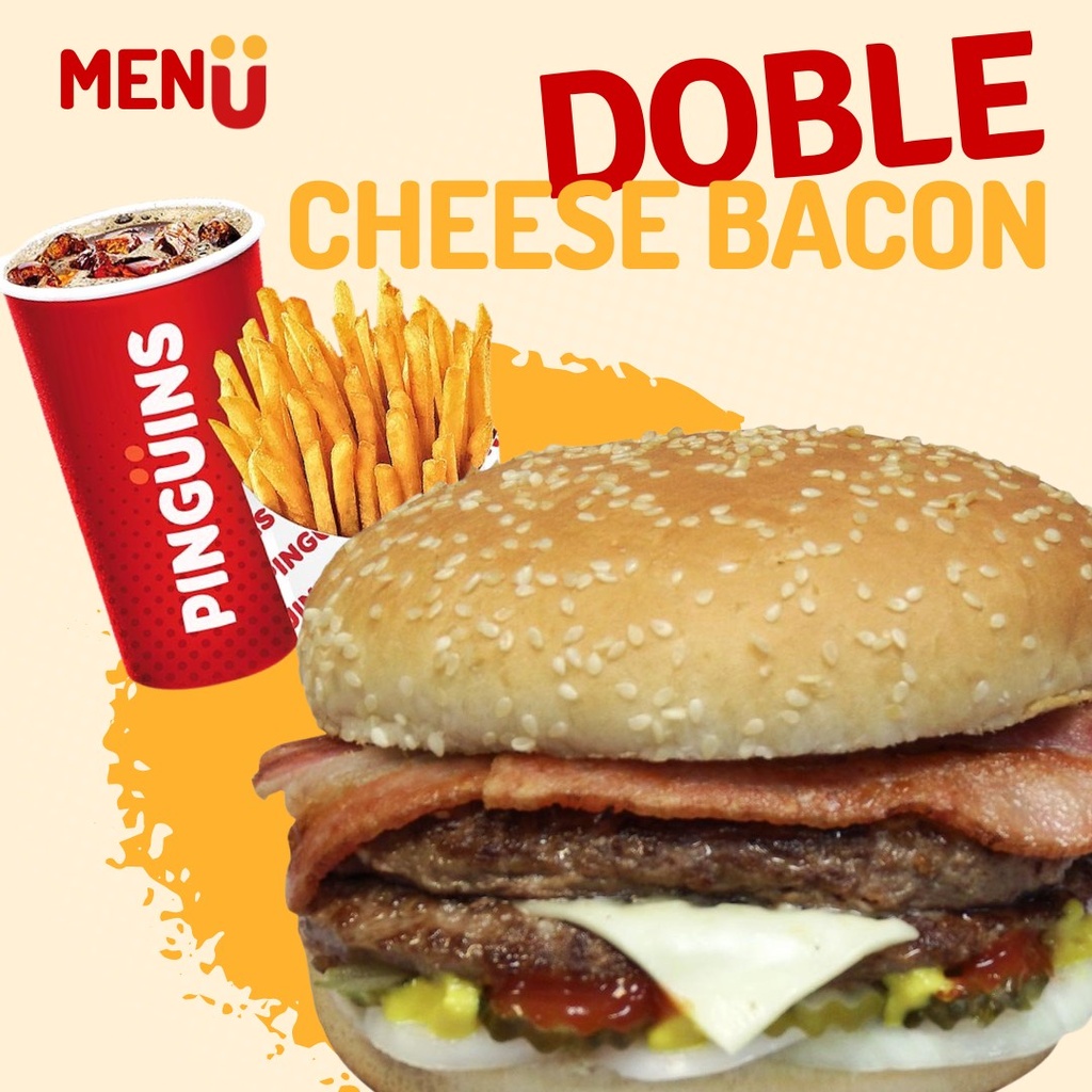 Menú Burger Doble Cheese Bacón Con Patatas y Bebida
